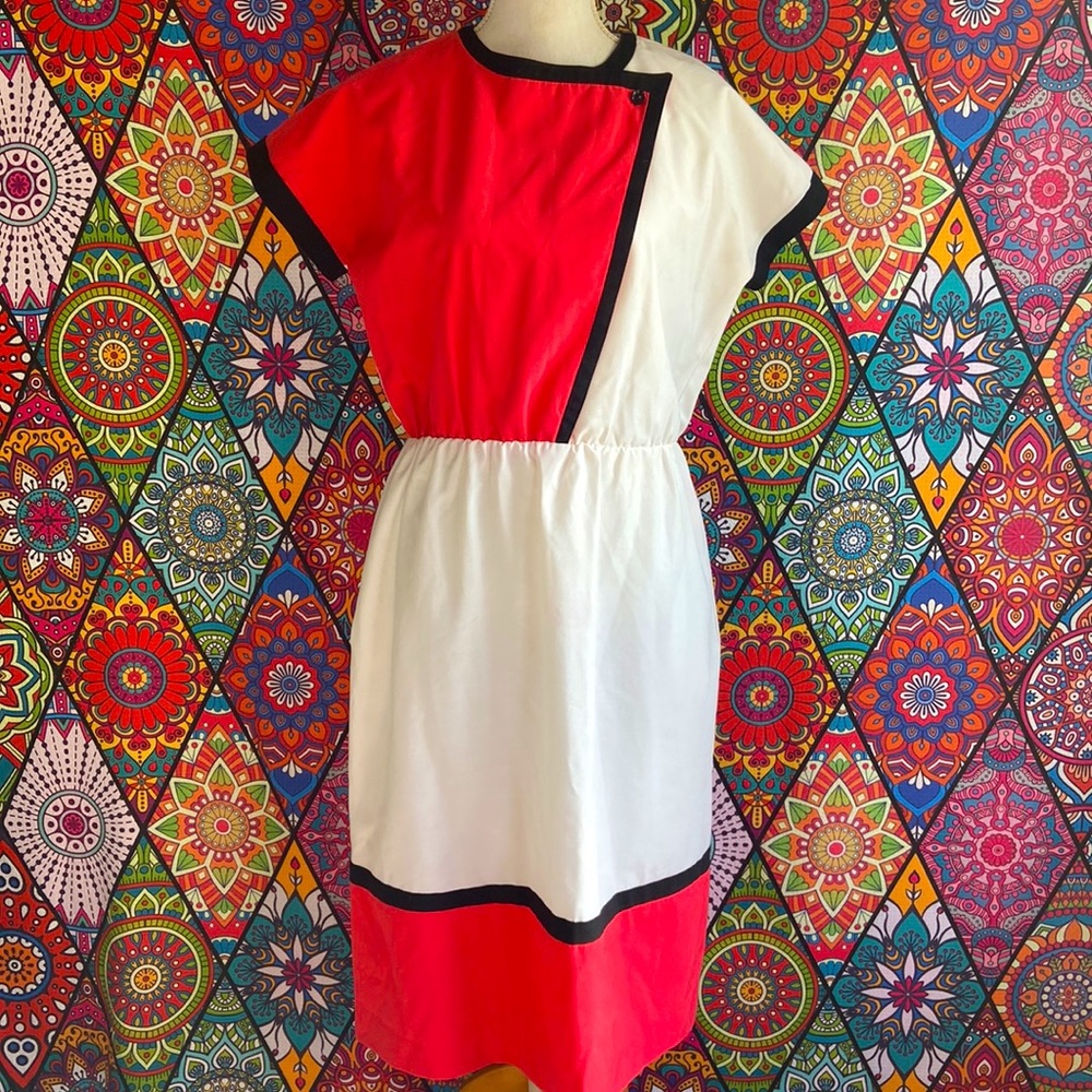 🌟SOLD🌟 Vintage 1980s White & Salmon Pink Dress Sz 12 - Picture 2 of 9